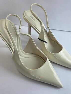 Zara Ivory Pointed Toe Slingback High Heels Color Off White Size 40